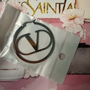 Silver stainless steel Logo Hoop Earrings